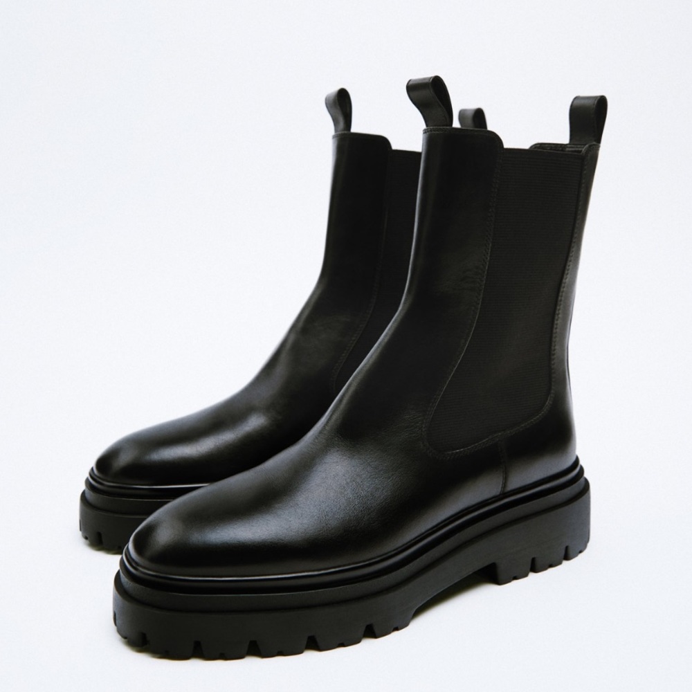 Zara Leather Lug Soled Ankle Boots